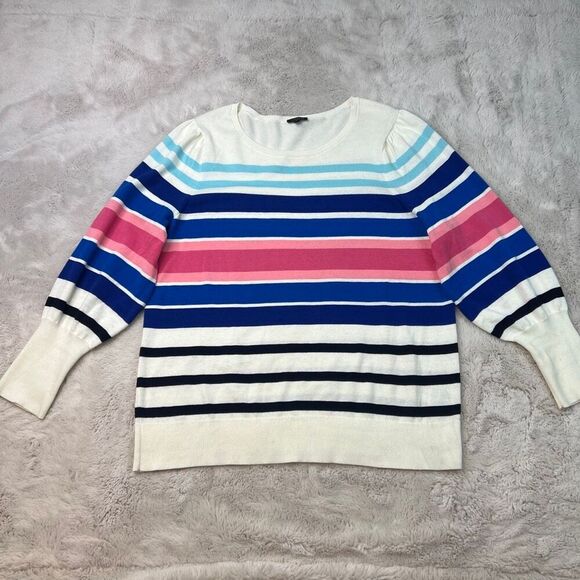 Talbots Striped Sweater Womens Plus Size 1X Crew Neck Cotton Blend Pink Blue - Picture 2 of 12